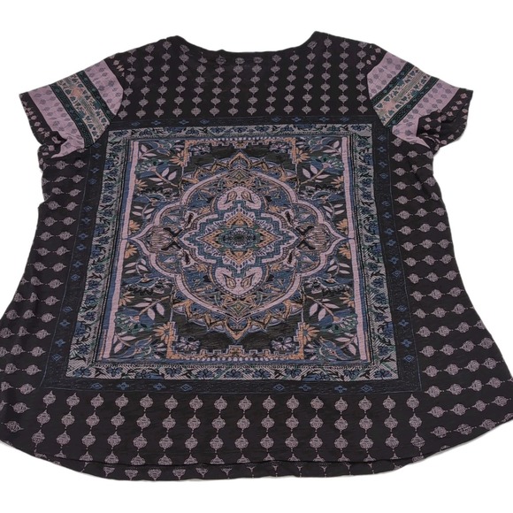 Lucky Brand Knit Top Womens Plus Size 3X Black Print Cap Sleeves‎ Boho NEW NWT - Picture 4 of 14